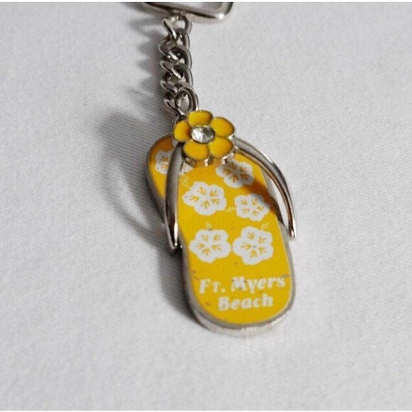 Floral Flip Flop Keychain Ft. Meyers Beach Yellow White - Picture 2 of 5